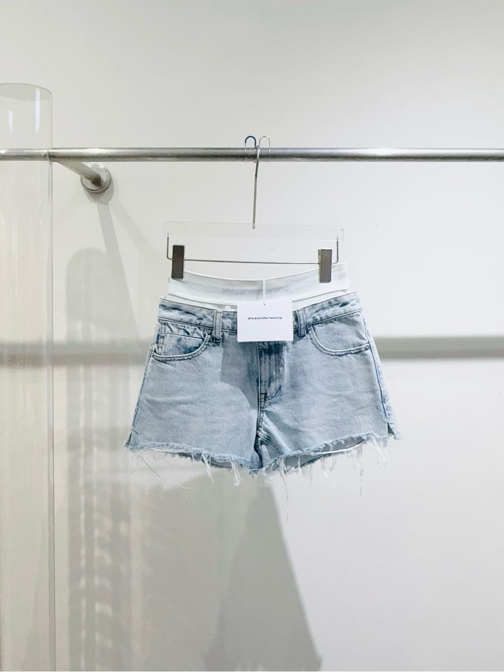 Alexander Wang Light Blue Frayed Denim Shorts